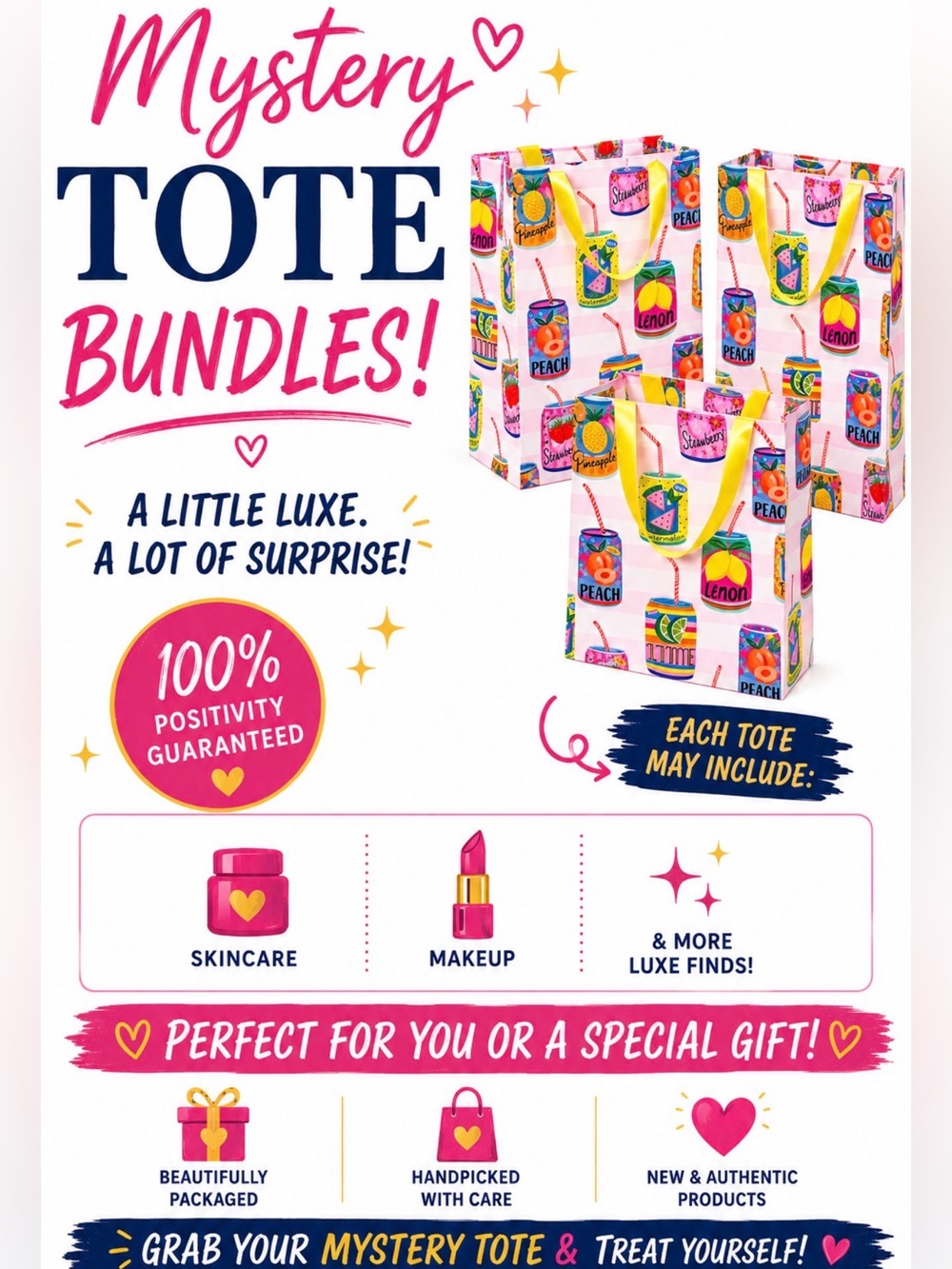 Mystery Tote Bundle - Pink Fruit Can Pattern Tote